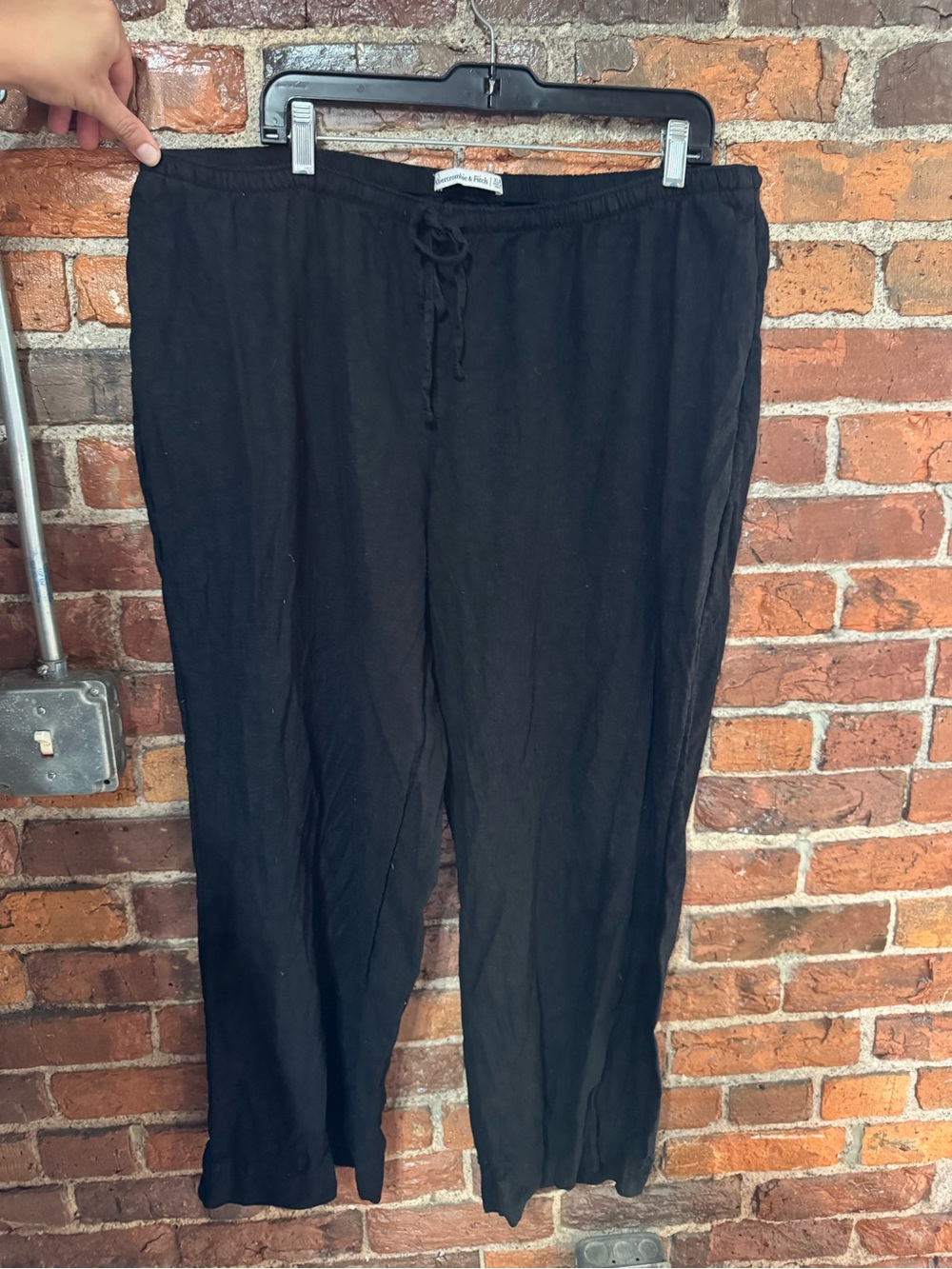Abercrombie & Fitch Black Wide-Leg Linen Drawstring Pants Size XL